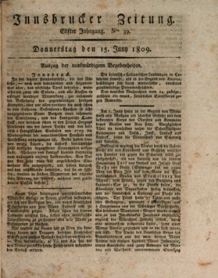 Innsbrucker Zeitung Donnerstag 15. Juni 1809