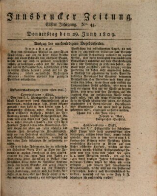 Innsbrucker Zeitung Donnerstag 29. Juni 1809