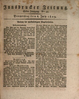 Innsbrucker Zeitung Donnerstag 6. Juli 1809