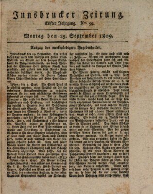 Innsbrucker Zeitung Monday 25. September 1809