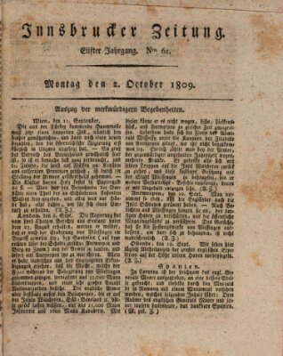 Innsbrucker Zeitung Montag 2. Oktober 1809