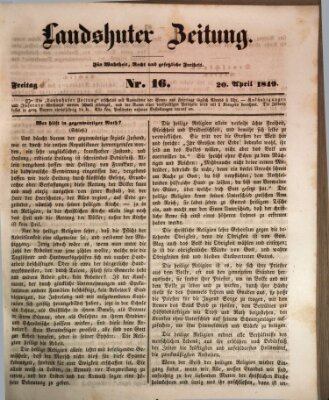 Landshuter Zeitung Freitag 20. April 1849