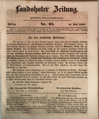 Landshuter Zeitung Freitag 15. Juni 1849