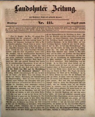 Landshuter Zeitung Dienstag 14. August 1849