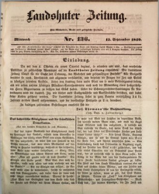 Landshuter Zeitung Mittwoch 12. September 1849