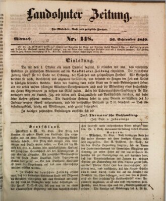 Landshuter Zeitung Mittwoch 26. September 1849