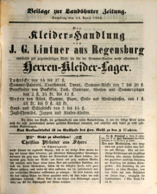 Landshuter Zeitung Samstag 13. April 1850