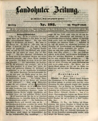 Landshuter Zeitung Freitag 16. August 1850