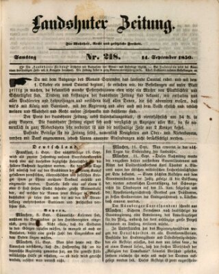 Landshuter Zeitung Samstag 14. September 1850