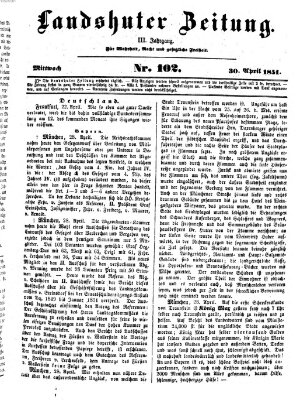 Landshuter Zeitung Mittwoch 30. April 1851