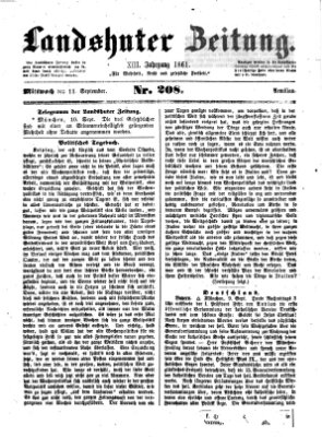 Landshuter Zeitung Mittwoch 11. September 1861