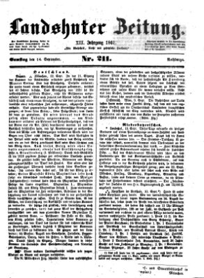 Landshuter Zeitung Samstag 14. September 1861