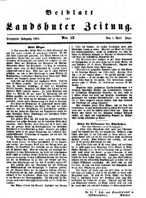 Landshuter Zeitung. Beiblatt zur Landshuter Zeitung (Landshuter Zeitung) Montag 1. April 1861