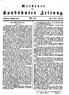 Landshuter Zeitung. Beiblatt zur Landshuter Zeitung (Landshuter Zeitung) Montag 8. April 1861