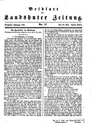 Landshuter Zeitung. Beiblatt zur Landshuter Zeitung (Landshuter Zeitung) Montag 29. April 1861