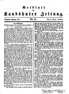 Landshuter Zeitung. Beiblatt zur Landshuter Zeitung (Landshuter Zeitung) Montag 14. Oktober 1861