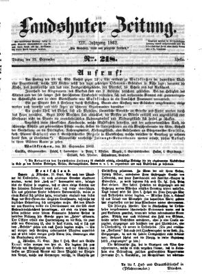 Landshuter Zeitung Dienstag 23. September 1862