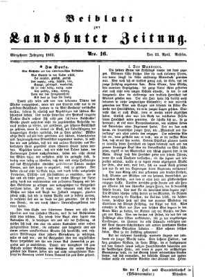 Landshuter Zeitung. Beiblatt zur Landshuter Zeitung (Landshuter Zeitung) Montag 21. April 1862