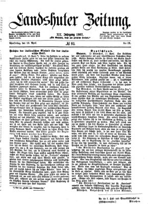 Landshuter Zeitung Freitag 19. April 1867