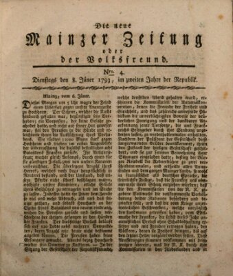 Die neue Mainzer Zeitung oder der Volksfreund Dienstag 8. Januar 1793