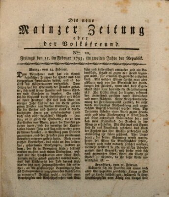 Die neue Mainzer Zeitung oder der Volksfreund Freitag 15. Februar 1793