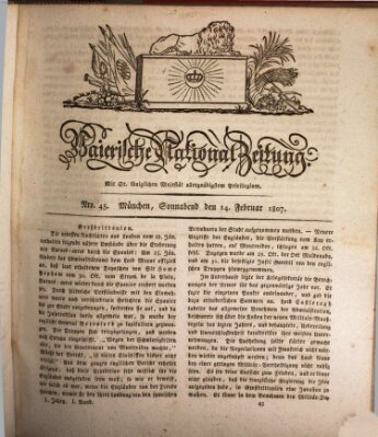 Baierische National-Zeitung Samstag 14. Februar 1807