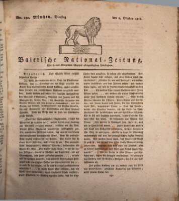 Baierische National-Zeitung Dienstag 2. Oktober 1810