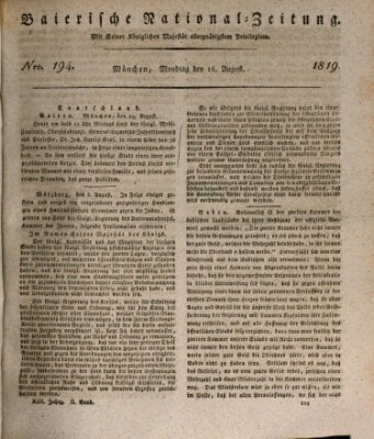 Baierische National-Zeitung Montag 16. August 1819