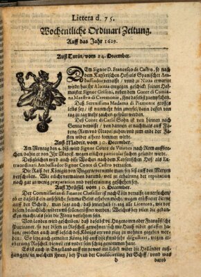 Wochentliche Ordinari Zeitung (Süddeutsche Presse) Montag 24. Dezember 1629