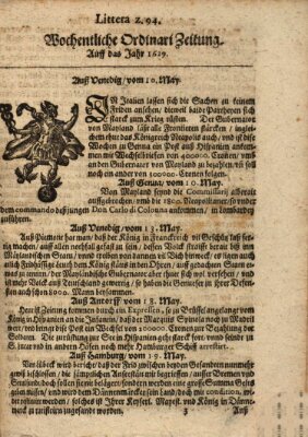 Wochentliche Ordinari Zeitung (Süddeutsche Presse) Donnerstag 10. Mai 1629