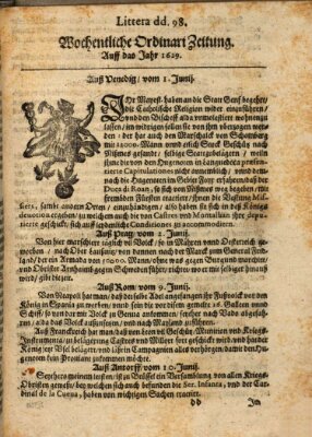 Wochentliche Ordinari Zeitung (Süddeutsche Presse) Freitag 1. Juni 1629