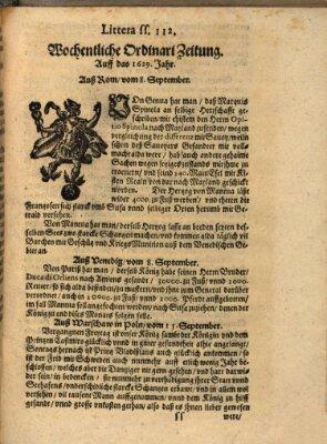 Wochentliche Ordinari Zeitung (Süddeutsche Presse) Samstag 8. September 1629