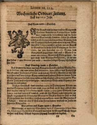 Wochentliche Ordinari Zeitung (Süddeutsche Presse) Samstag 6. Oktober 1629