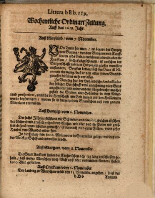 Wochentliche Ordinari Zeitung (Süddeutsche Presse) Mittwoch 7. November 1629