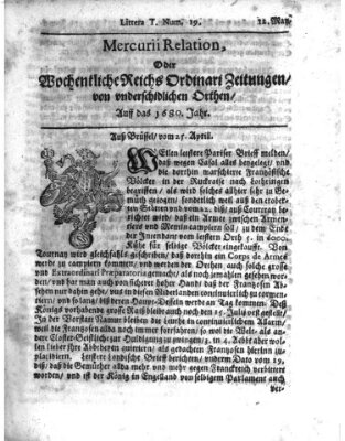 Mercurii Relation, oder wochentliche Reichs Ordinari Zeitungen, von underschidlichen Orthen (Süddeutsche Presse) Sonntag 12. Mai 1680