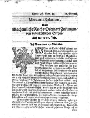 Mercurii Relation, oder wochentliche Reichs Ordinari Zeitungen, von underschidlichen Orthen (Süddeutsche Presse) Sonntag 29. September 1680