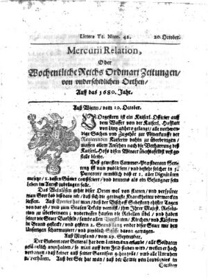 Mercurii Relation, oder wochentliche Reichs Ordinari Zeitungen, von underschidlichen Orthen (Süddeutsche Presse) Sonntag 20. Oktober 1680