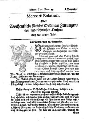 Mercurii Relation, oder wochentliche Reichs Ordinari Zeitungen, von underschidlichen Orthen (Süddeutsche Presse) Sonntag 8. Dezember 1680