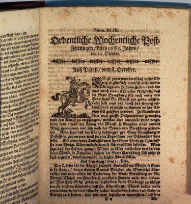 Ordentliche wochentliche Post-Zeitungen Samstag 25. Oktober 1681