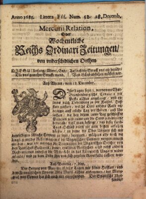 Mercurii Relation, oder wochentliche Reichs Ordinari Zeitungen, von underschidlichen Orthen (Süddeutsche Presse) Sonntag 28. Dezember 1681