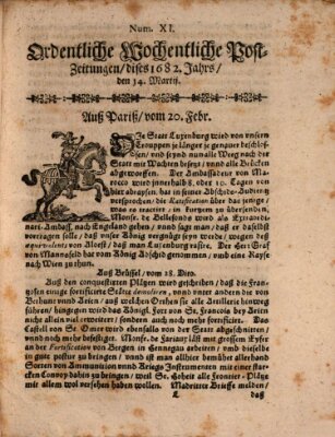 Ordentliche wochentliche Post-Zeitungen Samstag 14. März 1682