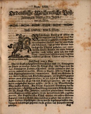 Ordentliche wochentliche Post-Zeitungen Samstag 30. Mai 1682