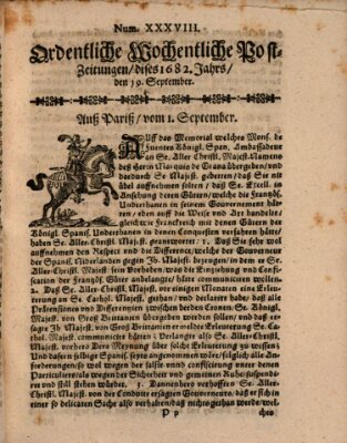 Ordentliche wochentliche Post-Zeitungen Saturday 19. September 1682