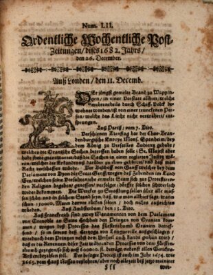 Ordentliche wochentliche Post-Zeitungen Samstag 26. Dezember 1682