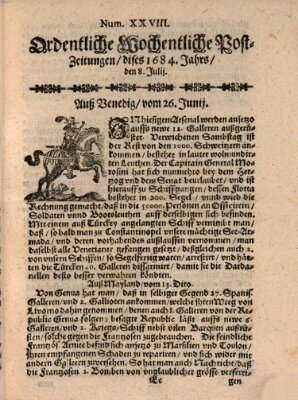 Ordentliche wochentliche Post-Zeitungen Samstag 8. Juli 1684