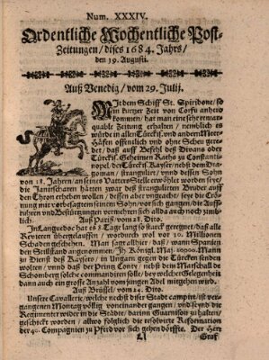 Ordentliche wochentliche Post-Zeitungen Samstag 19. August 1684