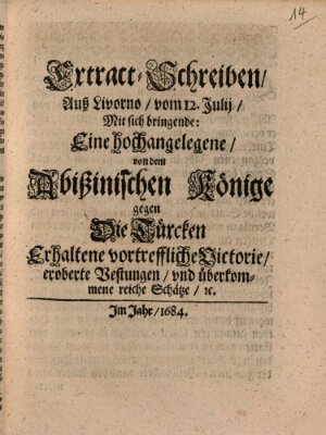 Mercurii Relation, oder wochentliche Reichs Ordinari Zeitungen, von underschidlichen Orthen (Süddeutsche Presse) Mittwoch 12. Juli 1684