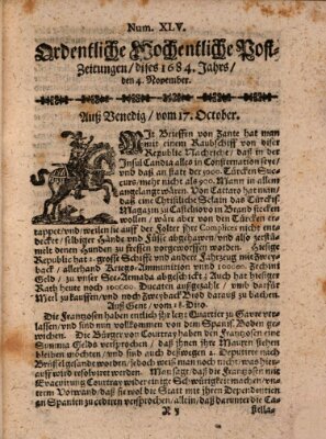 Ordentliche wochentliche Post-Zeitungen Samstag 4. November 1684