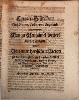 Mercurii Relation, oder wochentliche Reichs Ordinari Zeitungen, von underschidlichen Orthen (Süddeutsche Presse) Samstag 4. August 1685