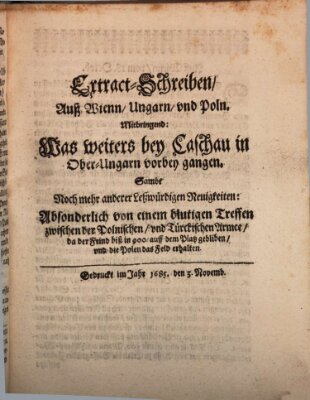 Mercurii Relation, oder wochentliche Reichs Ordinari Zeitungen, von underschidlichen Orthen (Süddeutsche Presse) Samstag 3. November 1685